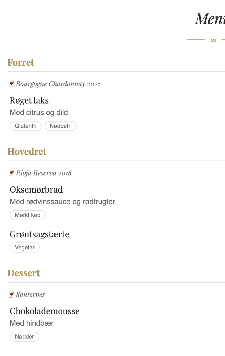 Digitalt menukort